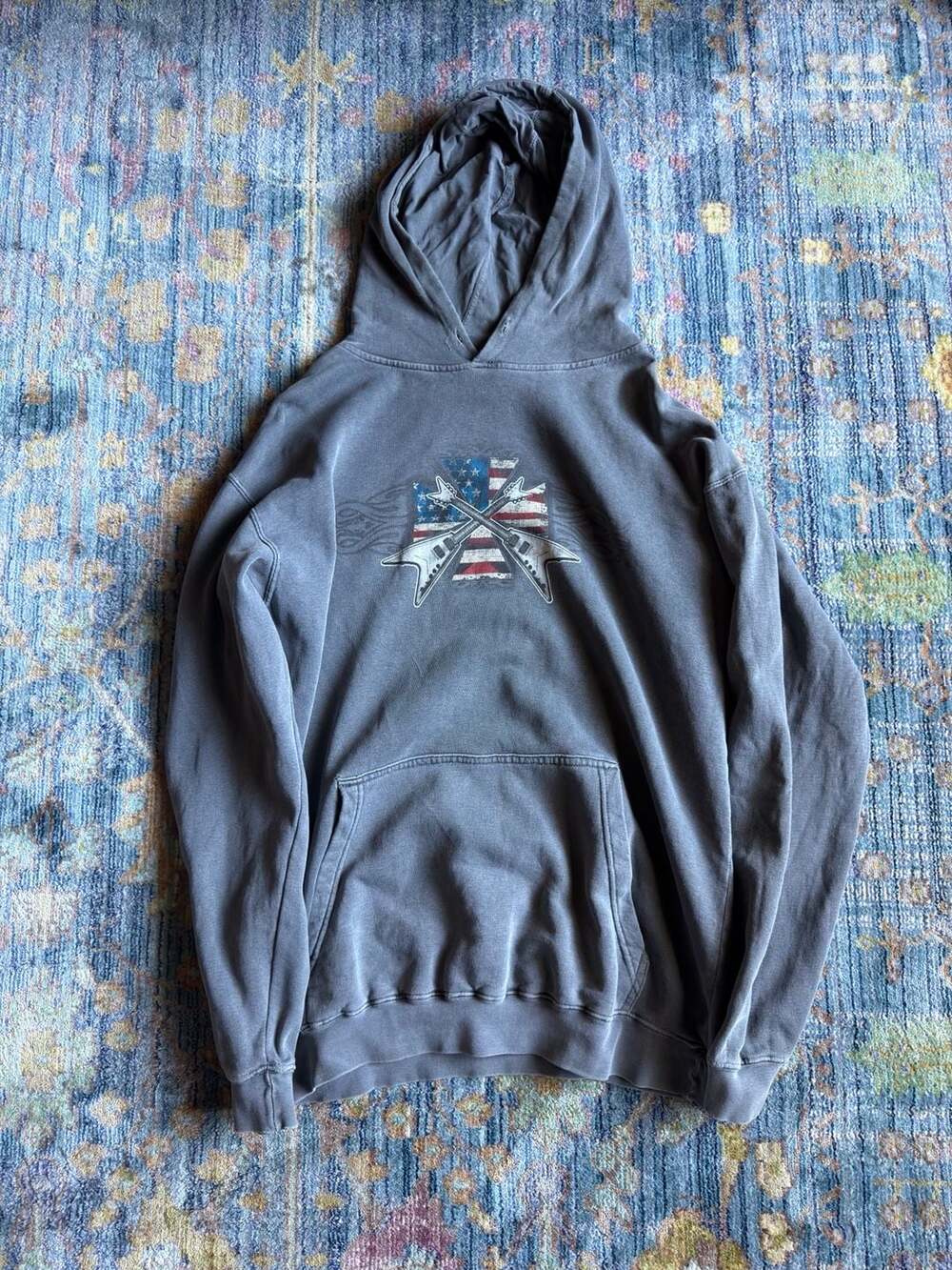 Top Heavy American Flag Guitar Graphic Hoodie Size M